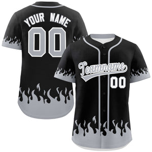 Custom Black Gray Personalized Flame Graffiti Pattern Authentic Baseball Jersey