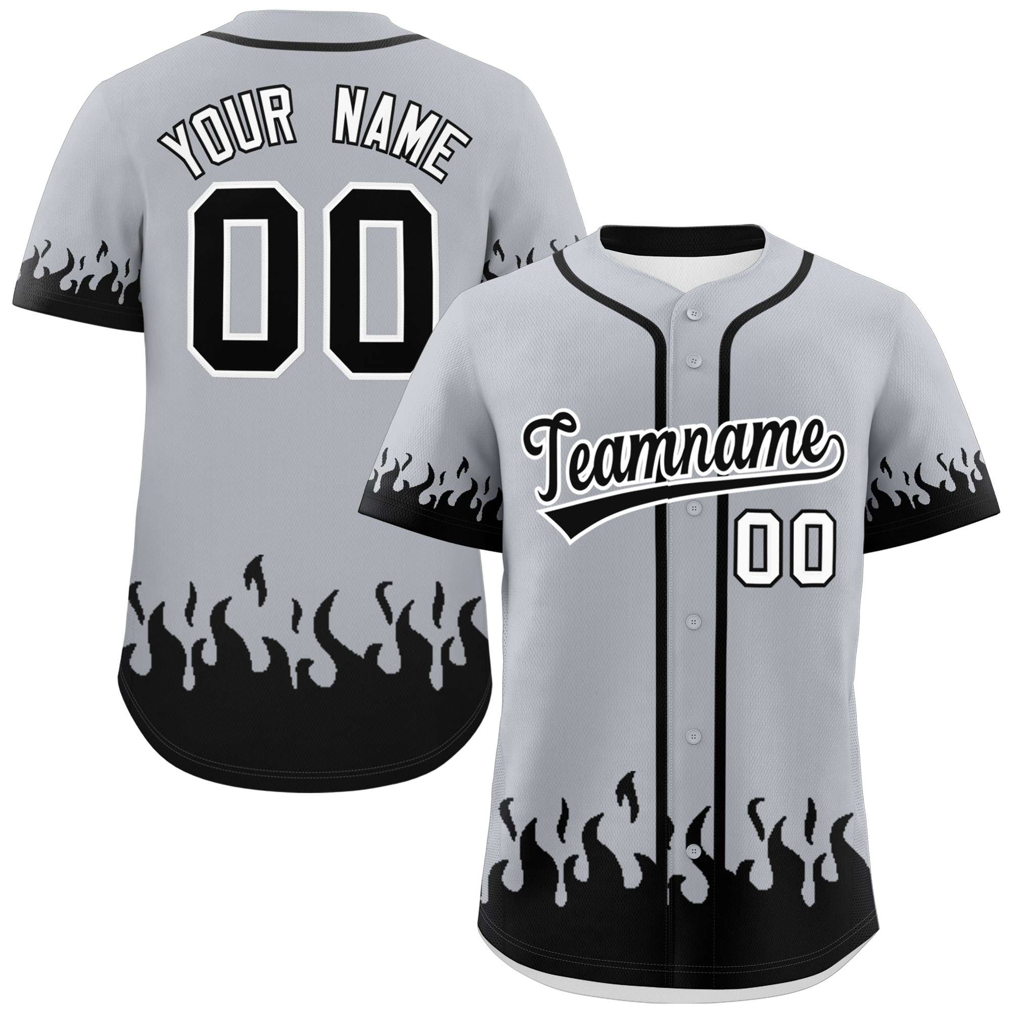 Custom Gray Black Personalized Flame Graffiti Pattern Authentic Baseball Jersey