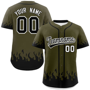 Custom Olive Black Personalized Flame Graffiti Pattern Authentic Baseball Jersey