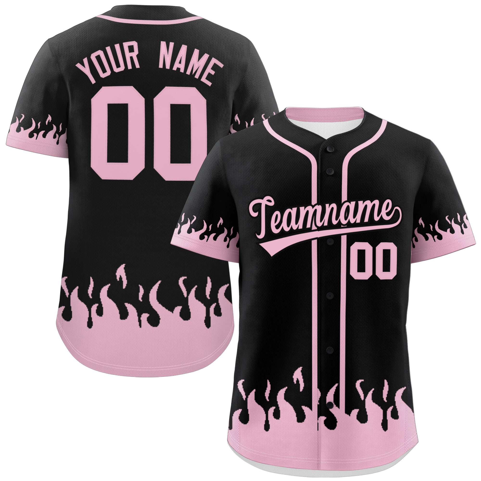 Custom Black Light Pink Personalized Flame Graffiti Pattern Authentic Baseball Jersey