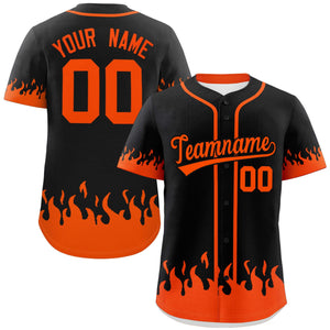 Custom Black Orange Personalized Flame Graffiti Pattern Authentic Baseball Jersey