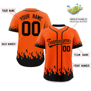 Custom Orange Black Personalized Flame Graffiti Pattern Authentic Baseball Jersey