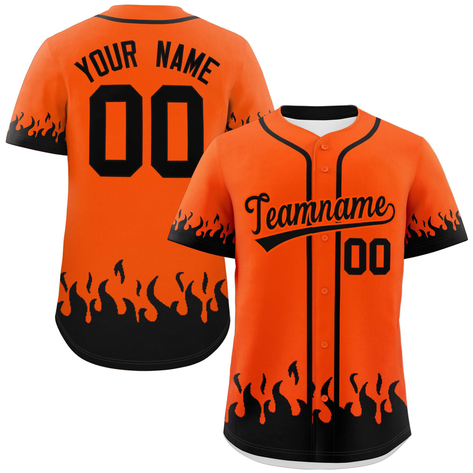 Custom Orange Black Personalized Flame Graffiti Pattern Authentic Baseball Jersey