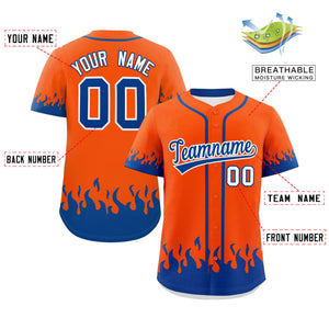 Custom Orange Royal Personalized Flame Graffiti Pattern Authentic Baseball Jersey