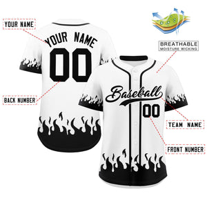 Custom White Black Personalized Flame Graffiti Pattern Authentic Baseball Jersey