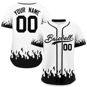 Custom White Black Personalized Flame Graffiti Pattern Authentic Baseball Jersey