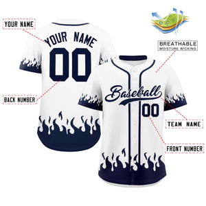 Custom White Navy Personalized Flame Graffiti Pattern Authentic Baseball Jersey