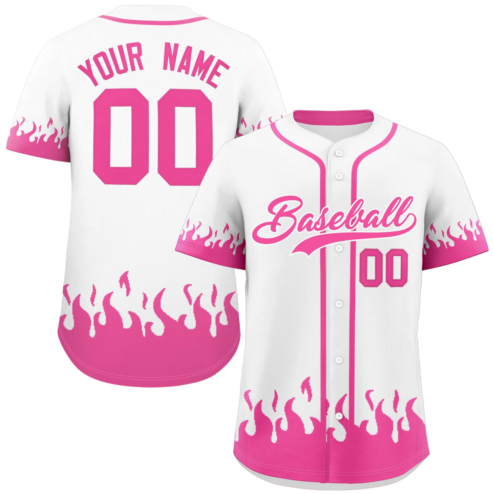 Custom White Pink Personalized Flame Graffiti Pattern Authentic Baseball Jersey