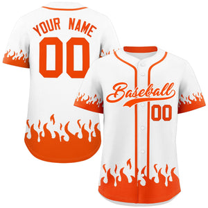 Custom White Orange Personalized Flame Graffiti Pattern Authentic Baseball Jersey