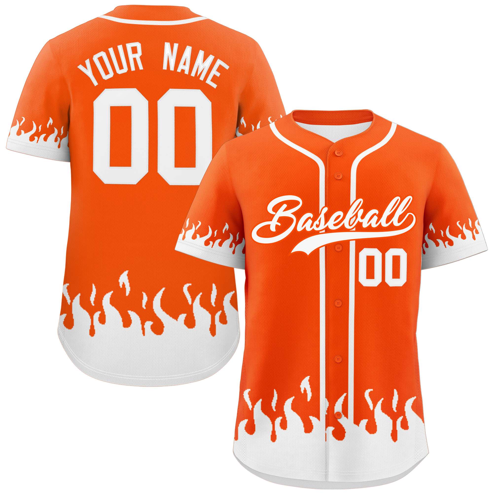 Custom Orange White Personalized Flame Graffiti Pattern Authentic Baseball Jersey