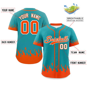 Custom Aqua Orange Personalized Flame Graffiti Pattern Authentic Baseball Jersey