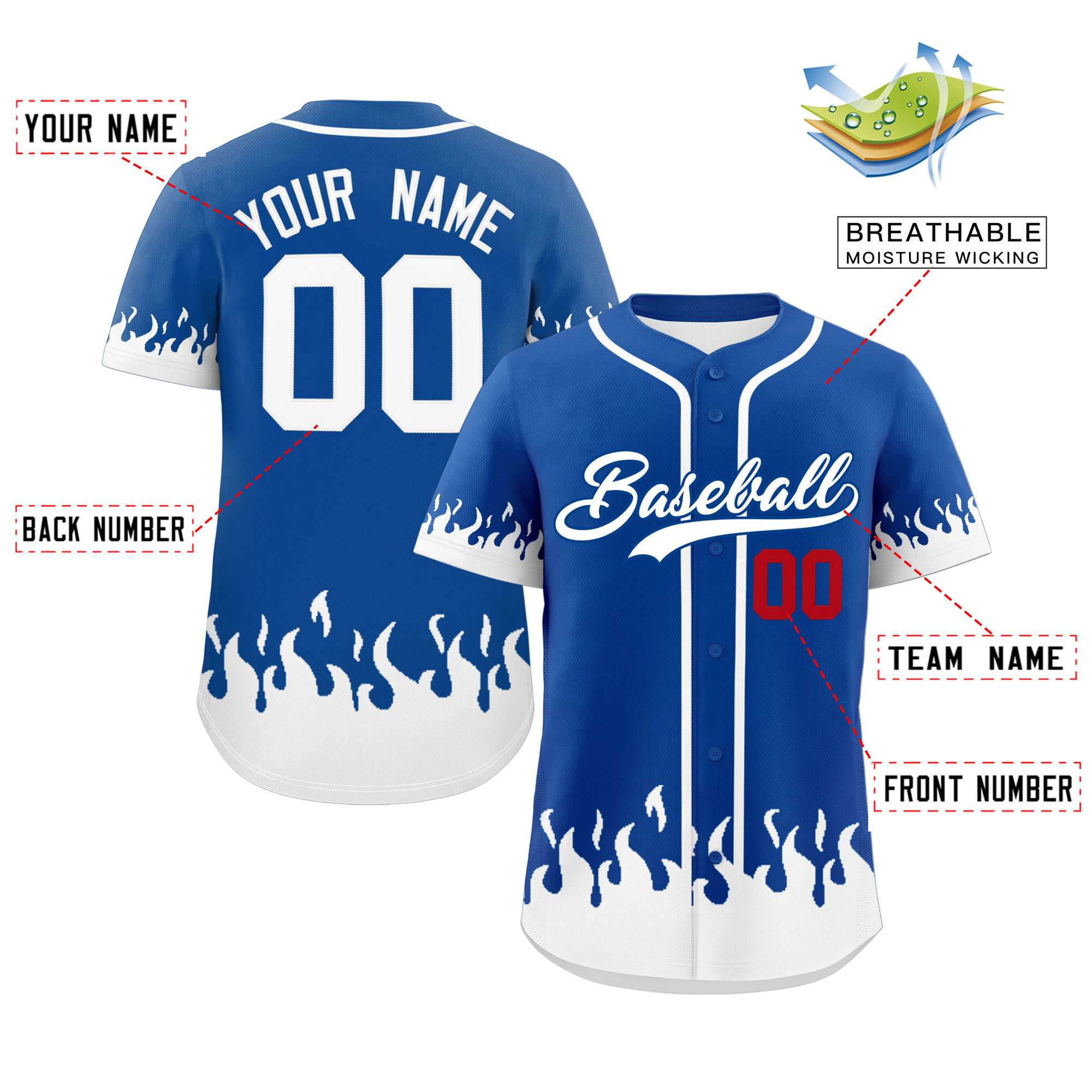 Custom Royal White Personalized Flame Graffiti Pattern Authentic Baseball Jersey