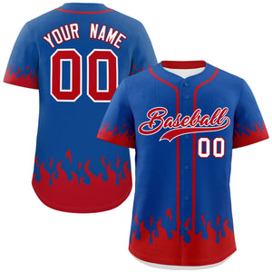 Custom Royal Red Personalized Flame Graffiti Pattern Authentic Baseball Jersey