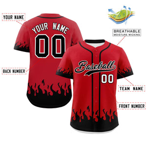 Custom Red Black Personalized Flame Graffiti Pattern Authentic Baseball Jersey