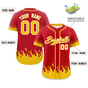 Custom Red Gold Personalized Flame Graffiti Pattern Authentic Baseball Jersey