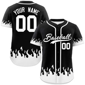 Custom Black White Personalized Flame Graffiti Pattern Authentic Baseball Jersey