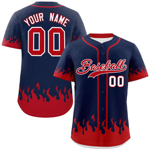 Custom Navy Red Personalized Flame Graffiti Pattern Authentic Baseball Jersey