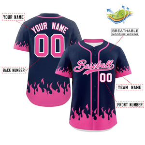 Custom Navy Pink Personalized Flame Graffiti Pattern Authentic Baseball Jersey