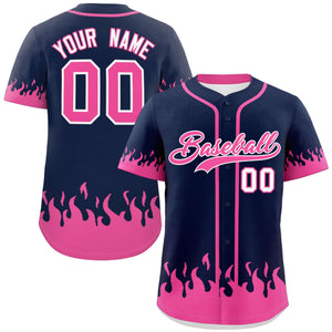 Custom Navy Pink Personalized Flame Graffiti Pattern Authentic Baseball Jersey