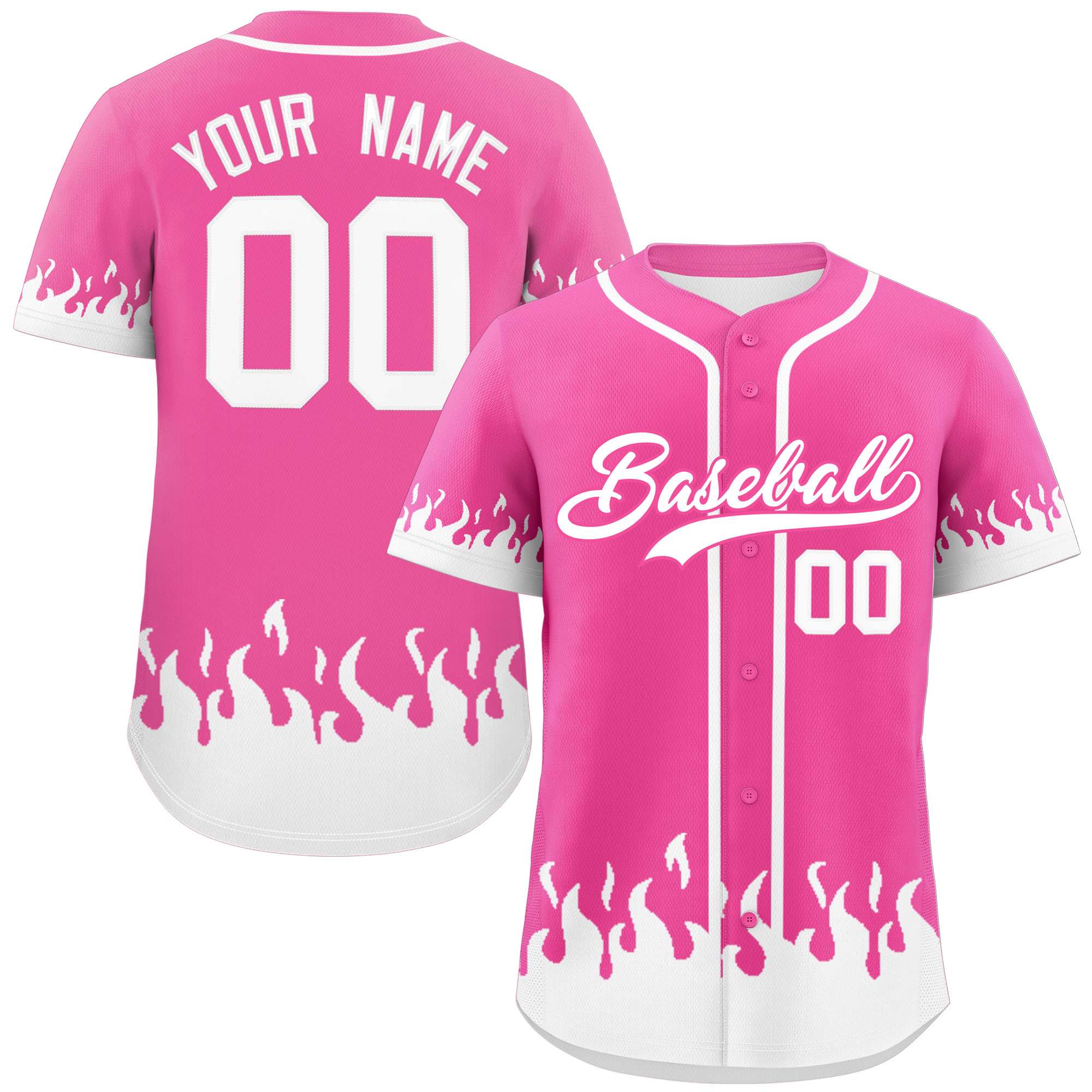 Custom Pink White Personalized Flame Graffiti Pattern Authentic Baseball Jersey