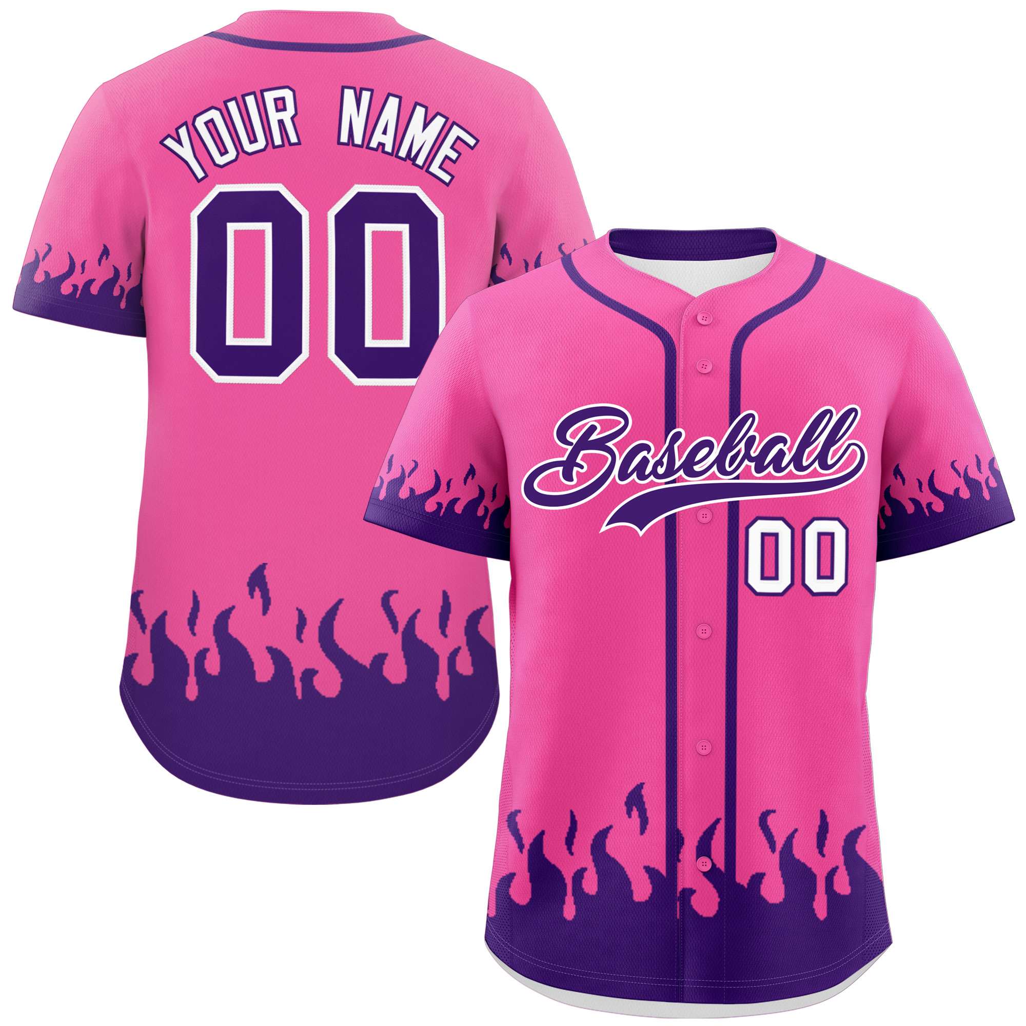 Custom Pink Purple Personalized Flame Graffiti Pattern Authentic Baseball Jersey