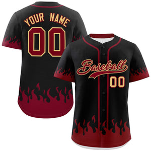 Custom Black Crimson Personalized Flame Graffiti Pattern Authentic Baseball Jersey