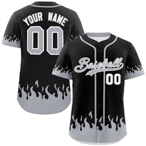 Custom Black Gray Personalized Flame Graffiti Pattern Authentic Baseball Jersey