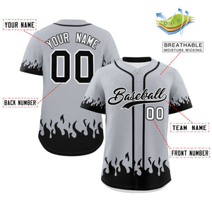 Custom Gray Black Personalized Flame Graffiti Pattern Authentic Baseball Jersey