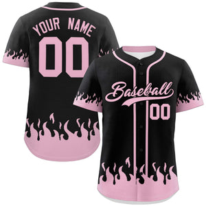 Custom Black Light Pink Personalized Flame Graffiti Pattern Authentic Baseball Jersey