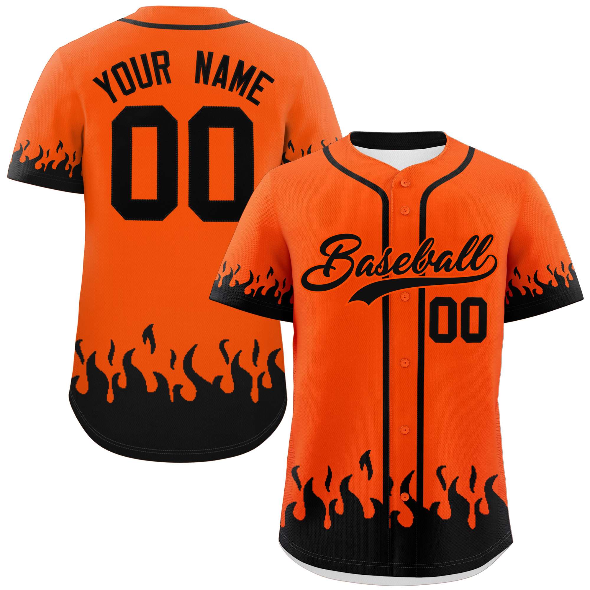 Custom Orange Black Personalized Flame Graffiti Pattern Authentic Baseball Jersey