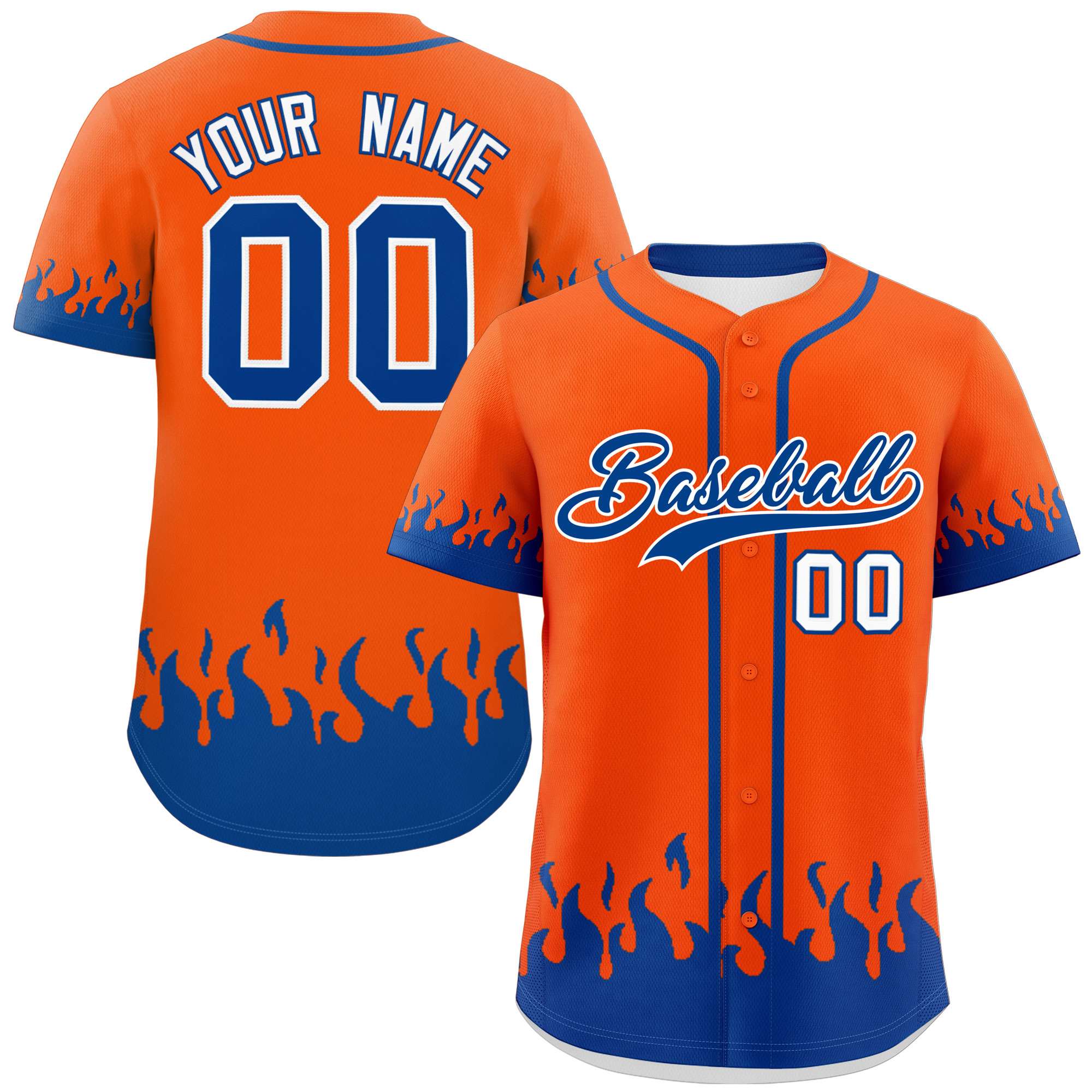 Custom Orange Royal Personalized Flame Graffiti Pattern Authentic Baseball Jersey