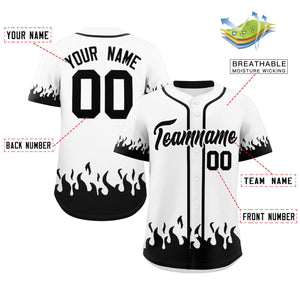 Custom White Black Personalized Flame Graffiti Pattern Authentic Baseball Jersey