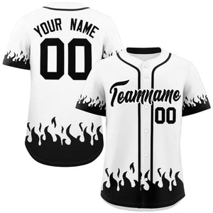 Custom White Black Personalized Flame Graffiti Pattern Authentic Baseball Jersey