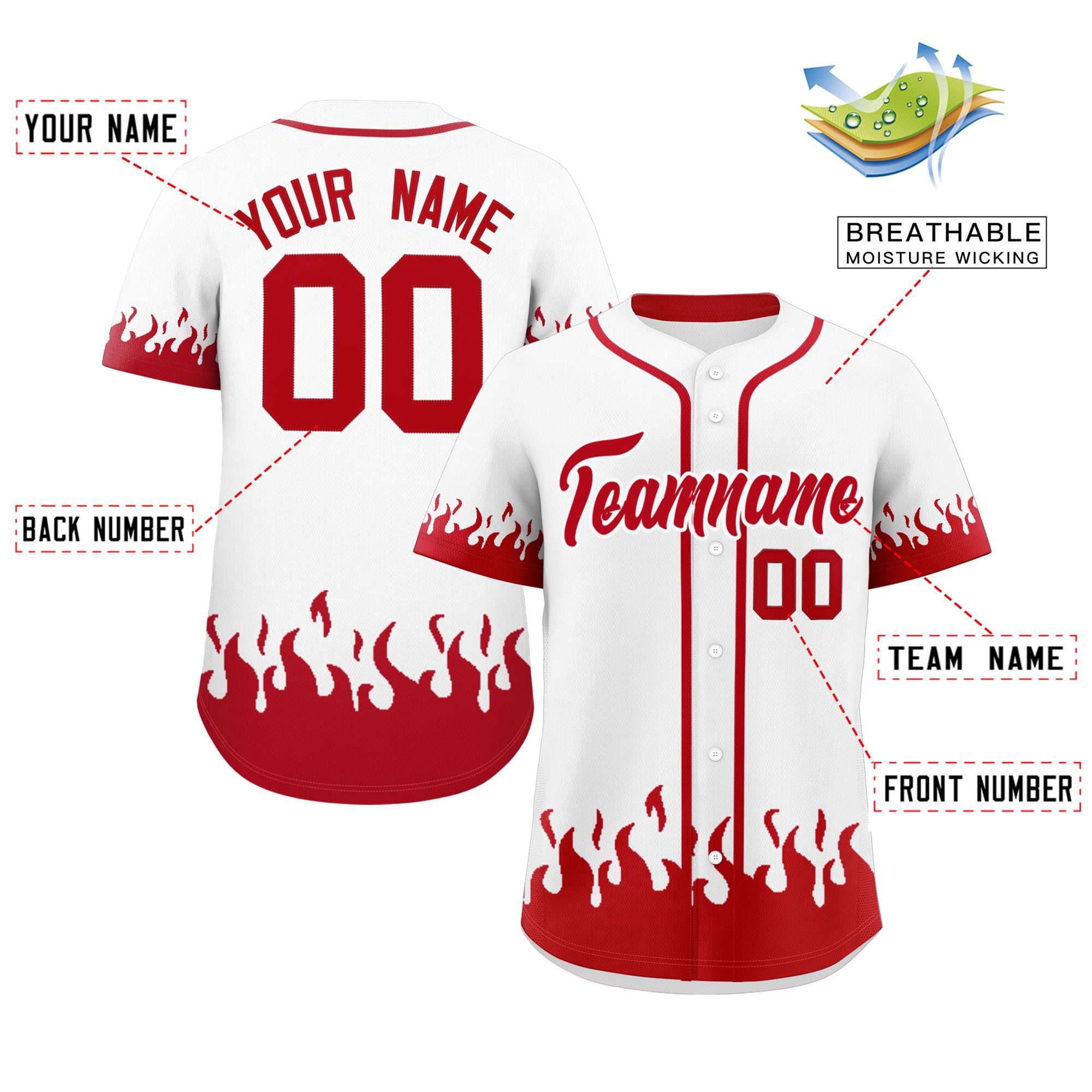 Custom White Red Personalized Flame Graffiti Pattern Authentic Baseball Jersey