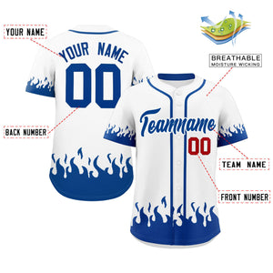 Custom White Royal Personalized Flame Graffiti Pattern Authentic Baseball Jersey