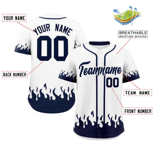 Custom White Navy Personalized Flame Graffiti Pattern Authentic Baseball Jersey