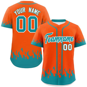 Custom Orange Aqua Personalized Flame Graffiti Pattern Authentic Baseball Jersey