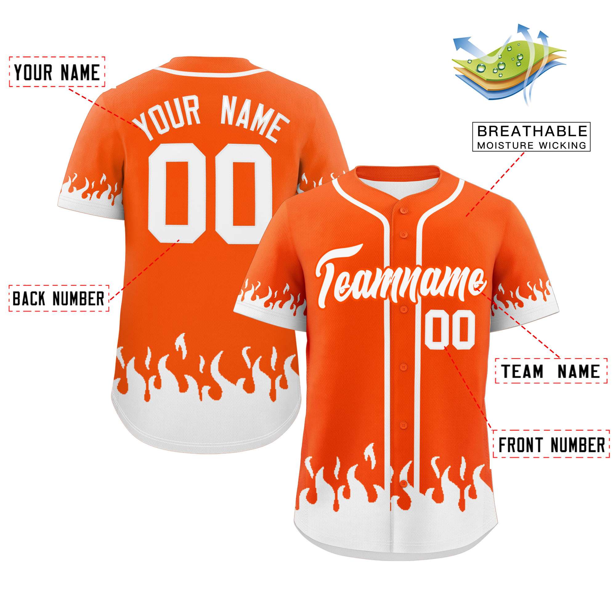 Custom Orange White Personalized Flame Graffiti Pattern Authentic Baseball Jersey