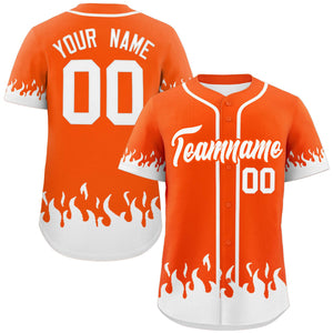 Custom Orange White Personalized Flame Graffiti Pattern Authentic Baseball Jersey