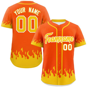 Custom Orange Gold Personalized Flame Graffiti Pattern Authentic Baseball Jersey