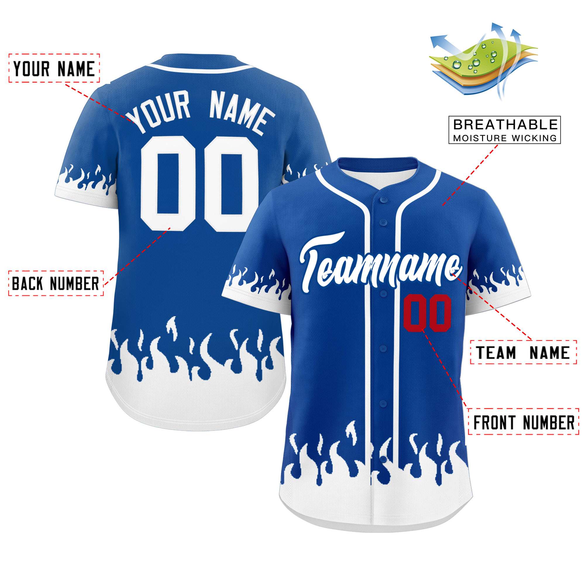 Custom Royal White Personalized Flame Graffiti Pattern Authentic Baseball Jersey