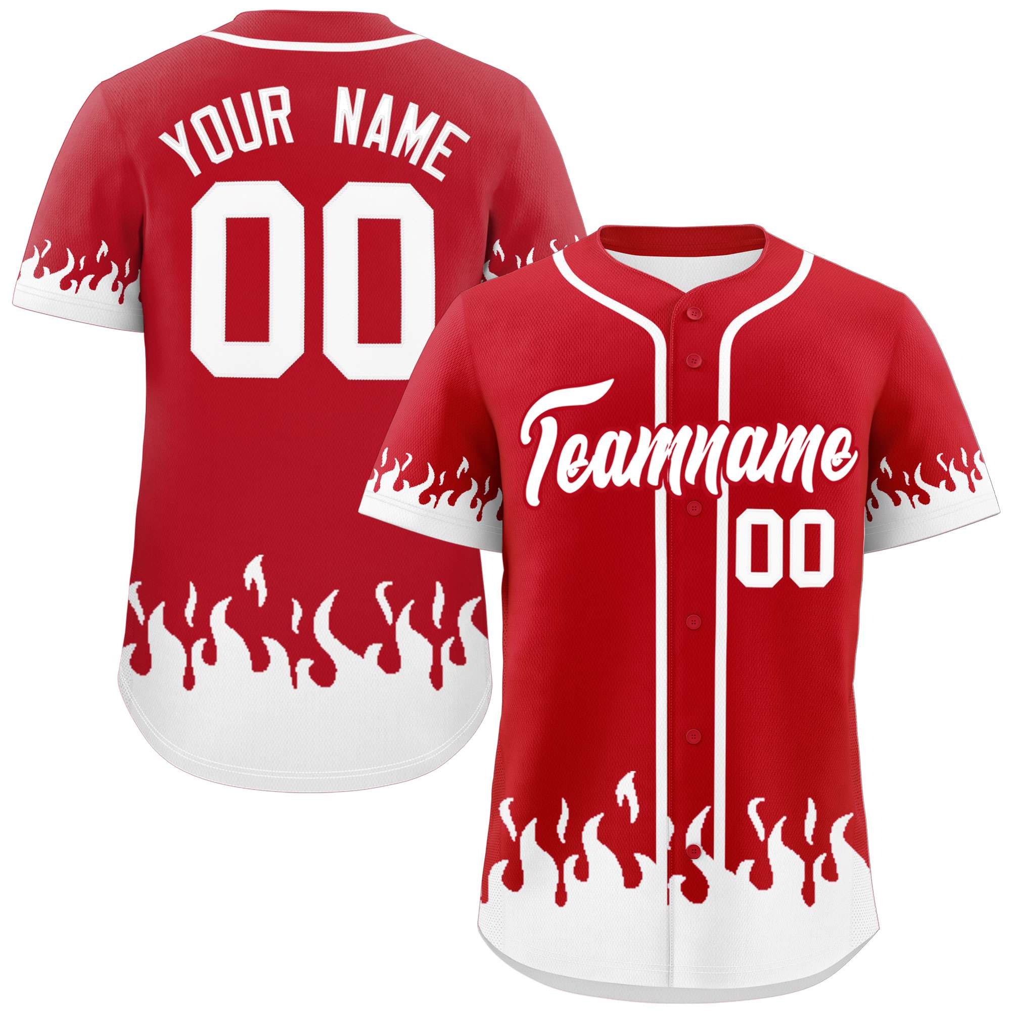 Custom Red White Personalized Flame Graffiti Pattern Authentic Baseball Jersey