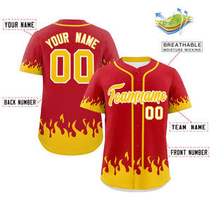 Custom Red Gold Personalized Flame Graffiti Pattern Authentic Baseball Jersey