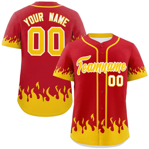 Custom Red Gold Personalized Flame Graffiti Pattern Authentic Baseball Jersey