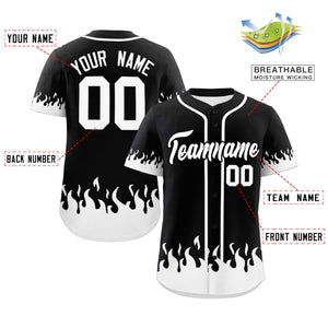 Custom Black White Personalized Flame Graffiti Pattern Authentic Baseball Jersey