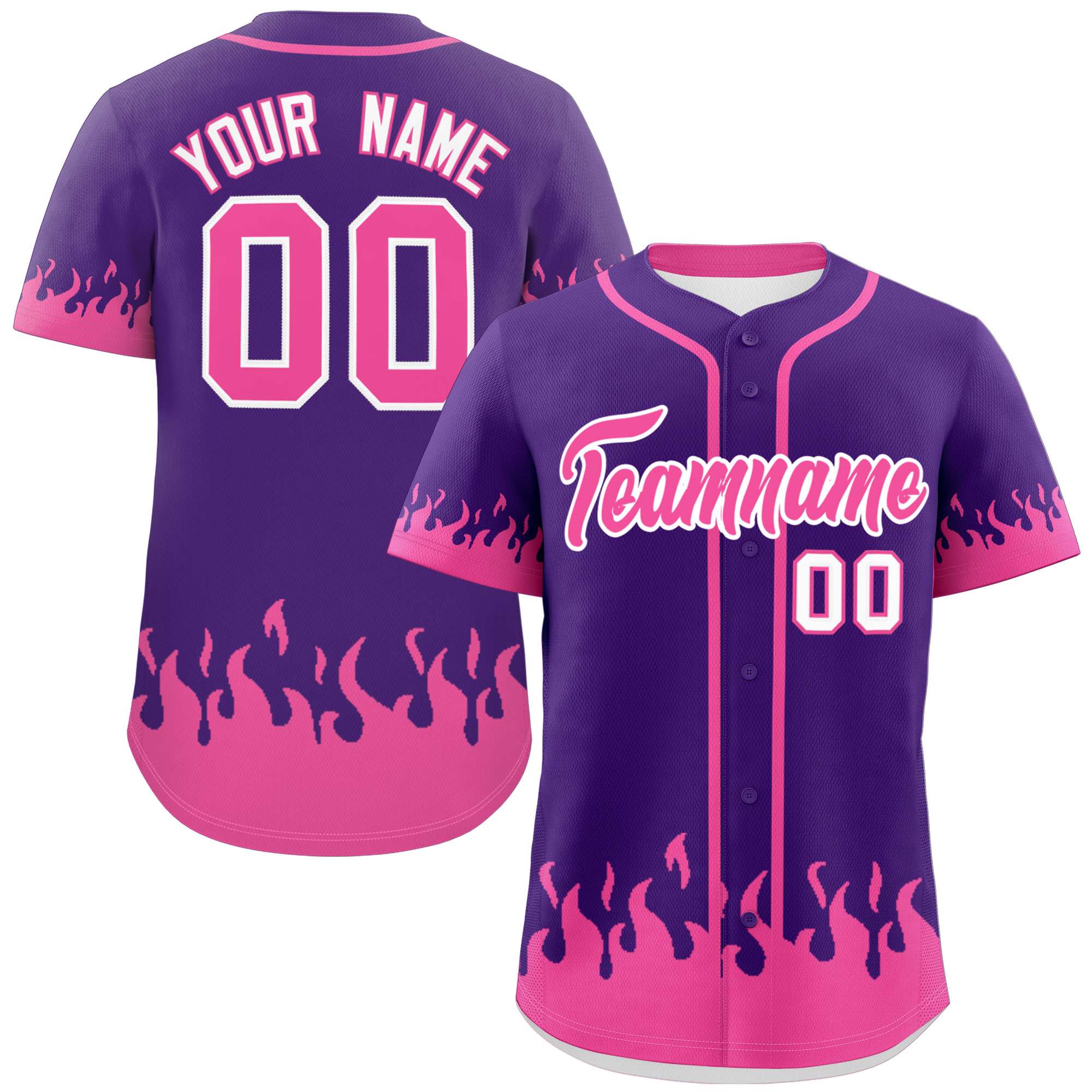 Custom Purple Pink Personalized Flame Graffiti Pattern Authentic Baseball Jersey