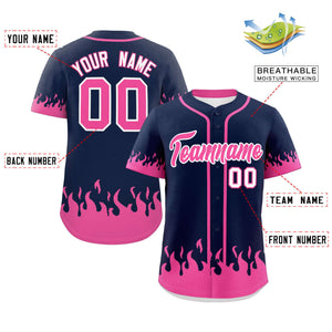 Custom Navy Pink Personalized Flame Graffiti Pattern Authentic Baseball Jersey