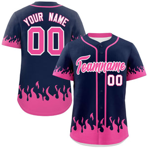 Custom Navy Pink Personalized Flame Graffiti Pattern Authentic Baseball Jersey