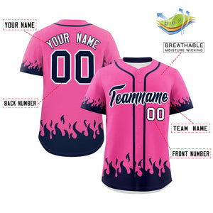 Custom Pink Navy Personalized Flame Graffiti Pattern Authentic Baseball Jersey