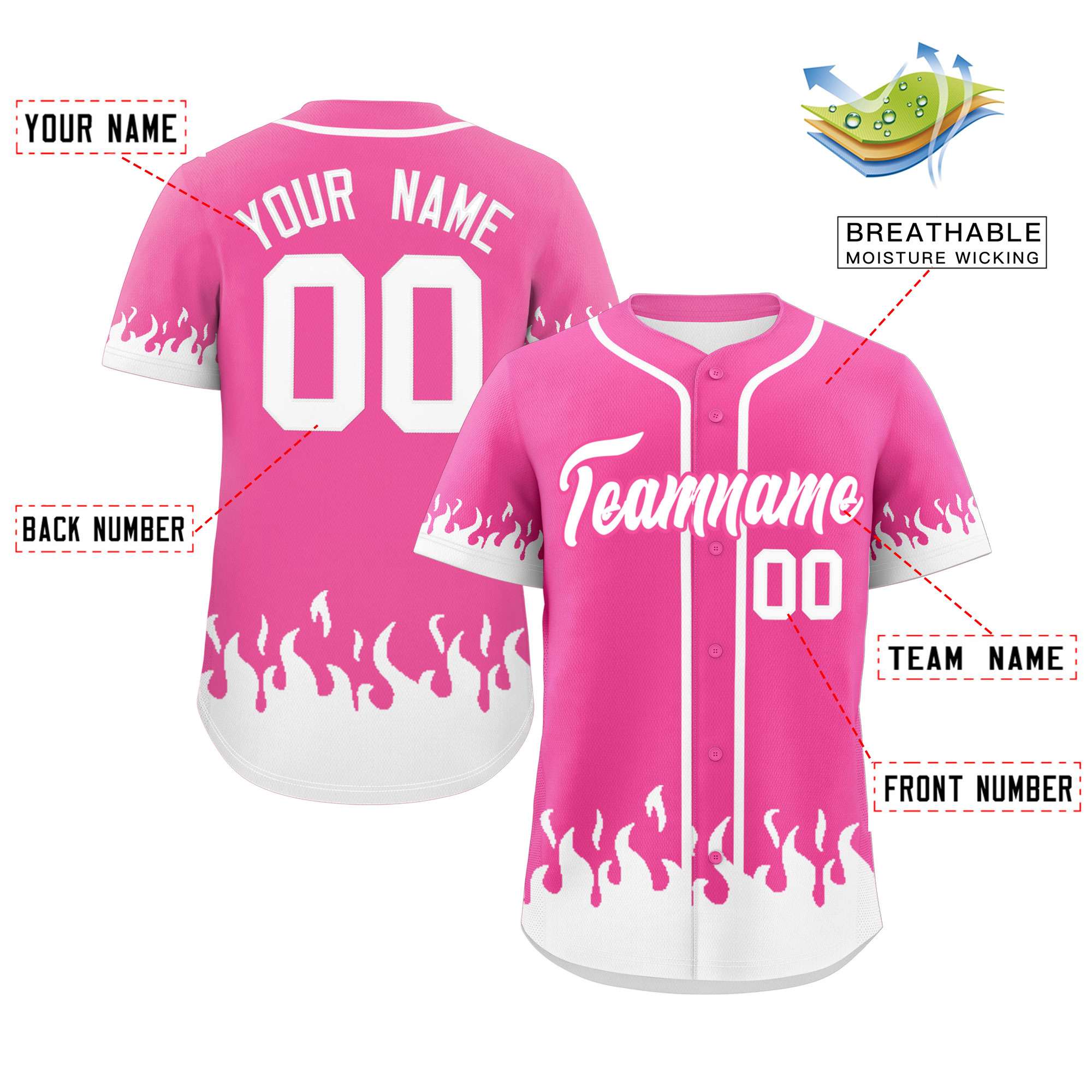 Custom Pink White Personalized Flame Graffiti Pattern Authentic Baseball Jersey